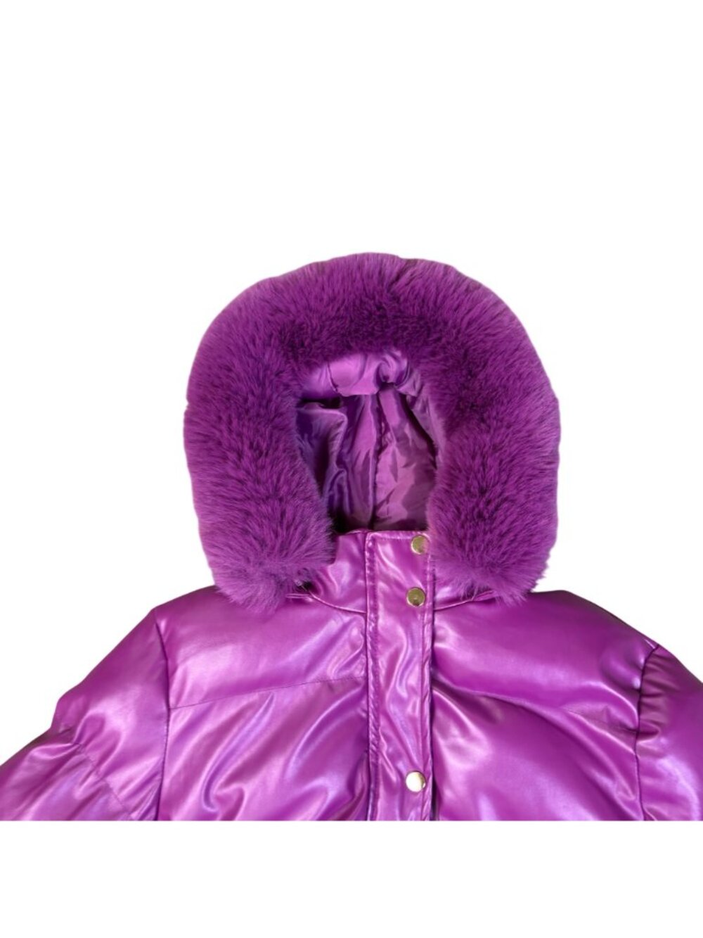 Fashion Nova Girls Purple Puffer Coat Faux Fur Hood Size 14 Y2K Winter - Picture 6 of 11